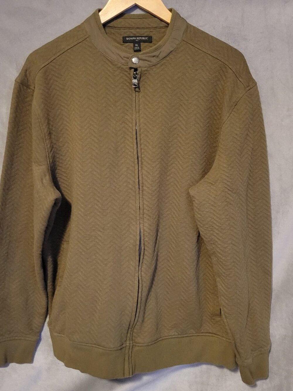 Banana Republic Herringbone Jacket Men's XL Olive Knit Bomber